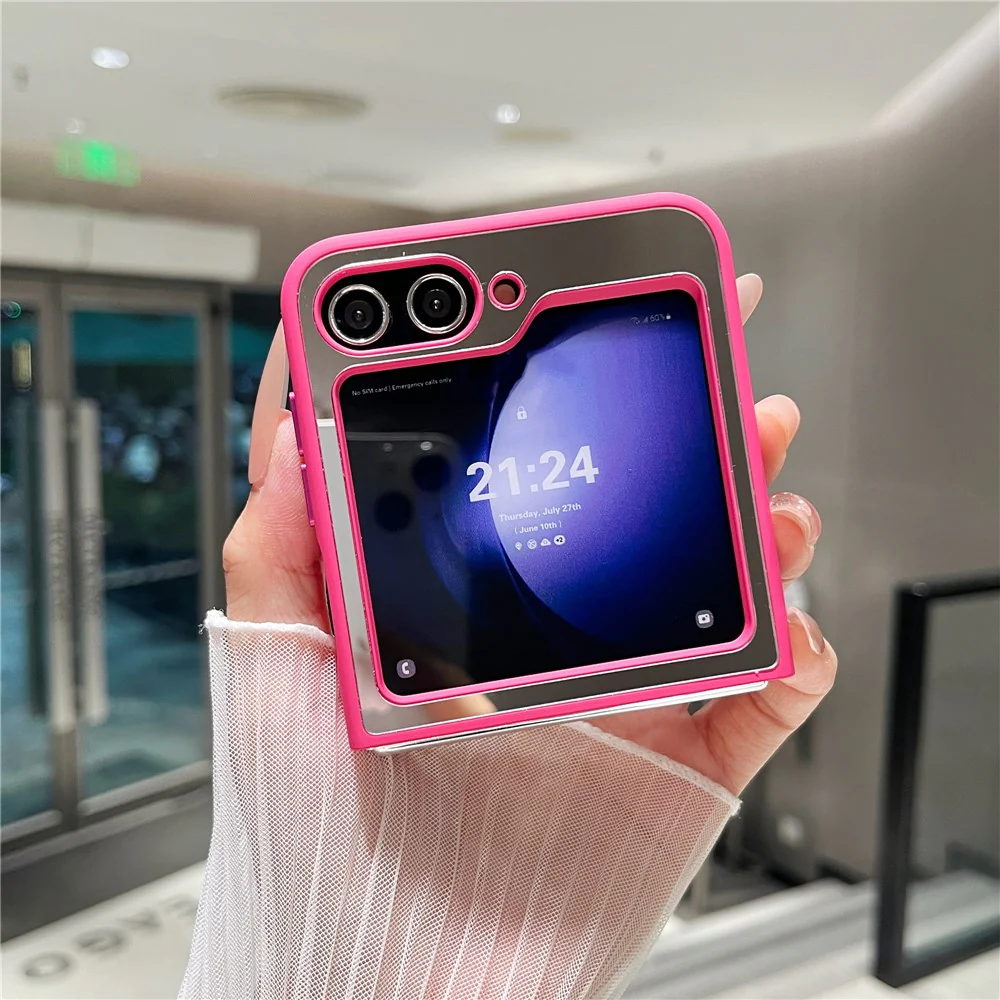 For Samsung Galaxy Z Flip7 FE 5G / Z Flip6 5G Magnetic Case Mirror Surface TPU + PC Shockproof Phone Cover - Rose - Image 5