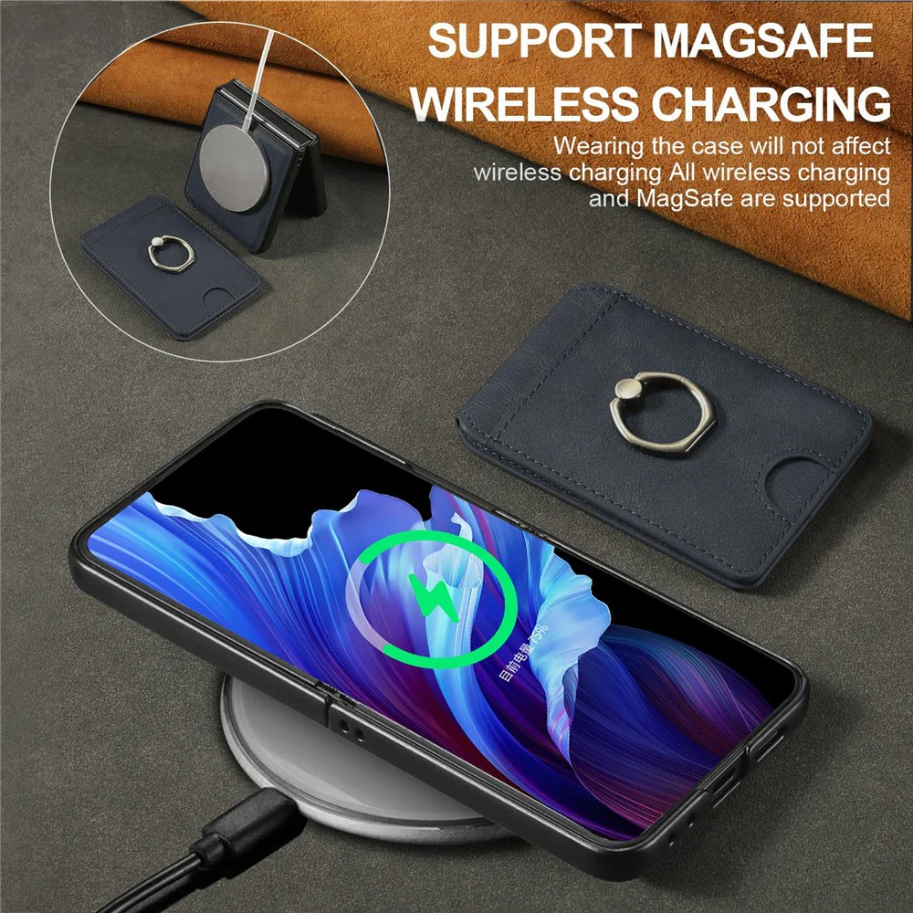 For Samsung Galaxy Z Flip7 FE 5G / Z Flip6 5G Magnetic Case PC + PU Phone Back Cover with Detachable Card Holder - Blue - Image 4