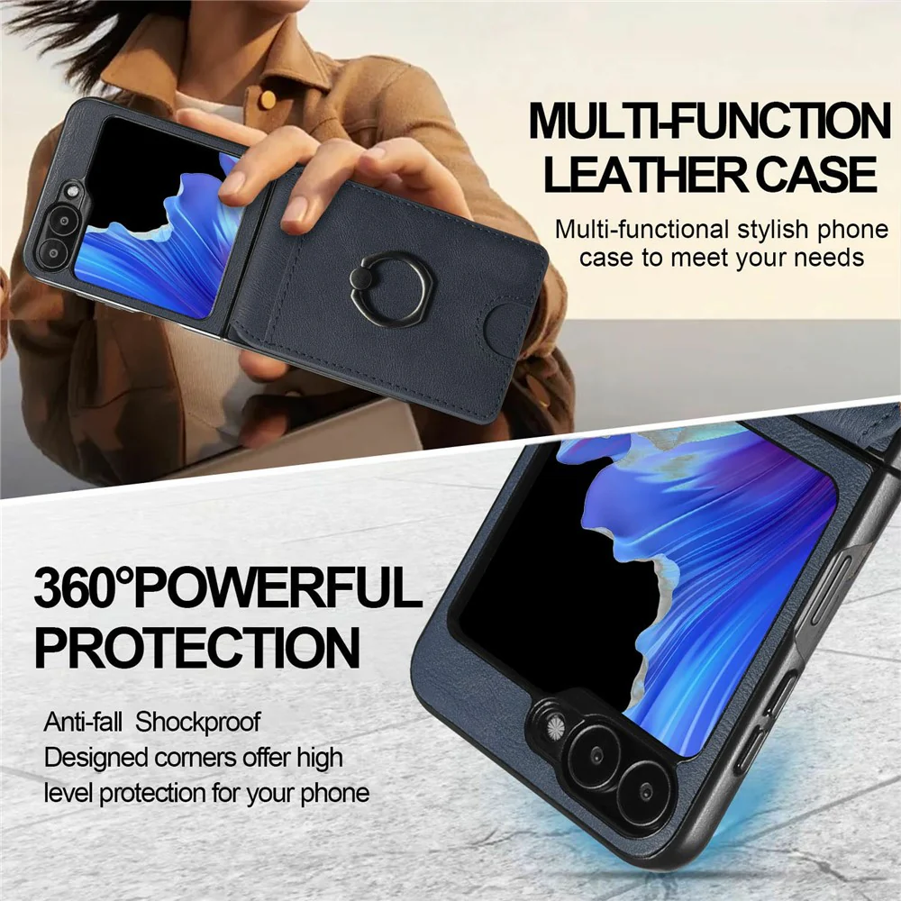 For Samsung Galaxy Z Flip7 FE 5G / Z Flip6 5G Magnetic Case PC + PU Phone Back Cover with Detachable Card Holder - Blue - Image 7