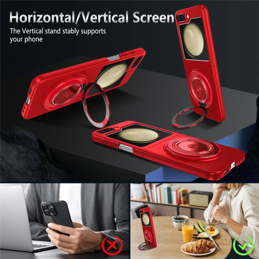 For Samsung Galaxy Z Flip7 FE 5G / Z Flip6 5G Magnetic Case Rotating Kickstand PC Hard Phone Cover - Red - Image 2