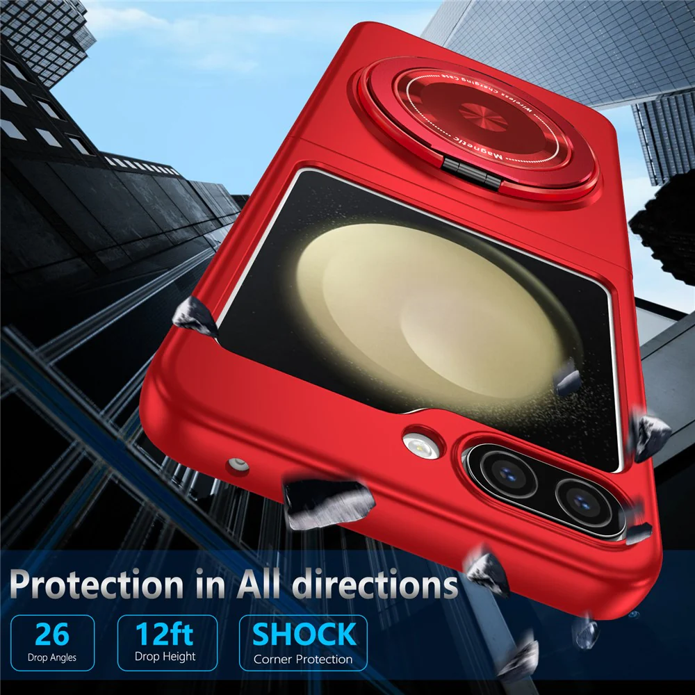 For Samsung Galaxy Z Flip7 FE 5G / Z Flip6 5G Magnetic Case Rotating Kickstand PC Hard Phone Cover - Red - Image 8