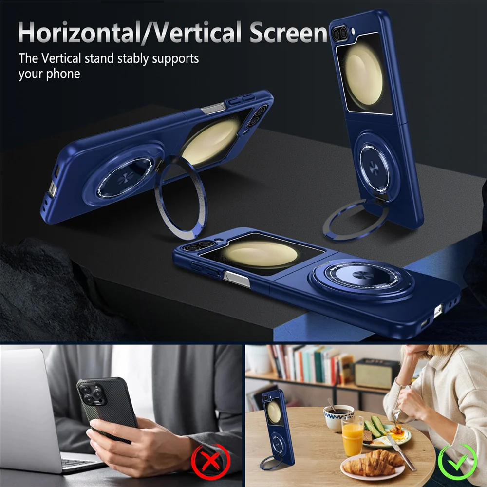 For Samsung Galaxy Z Flip7 FE 5G / Z Flip6 5G Magnetic Case Rotating Kickstand PC Hard Phone Cover - Sapphire - Image 2