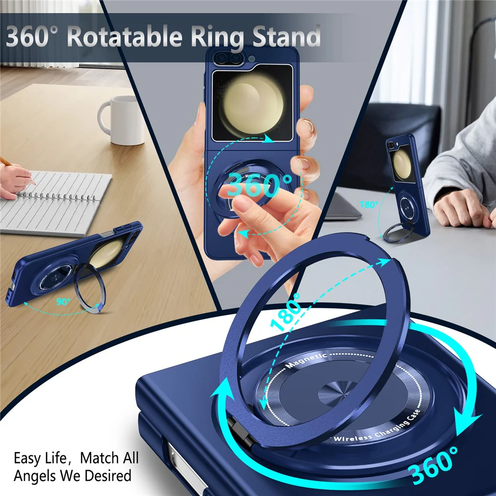 For Samsung Galaxy Z Flip7 FE 5G / Z Flip6 5G Magnetic Case Rotating Kickstand PC Hard Phone Cover - Sapphire - Image 3