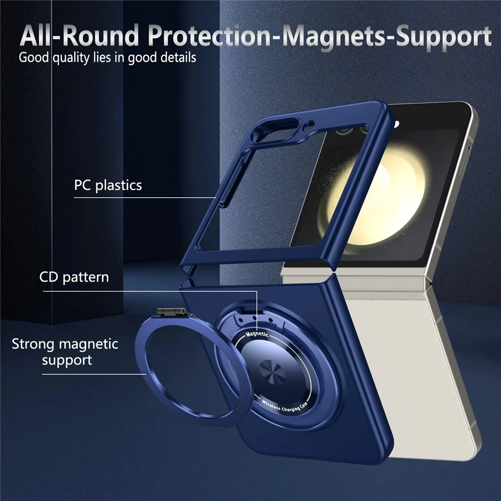 For Samsung Galaxy Z Flip7 FE 5G / Z Flip6 5G Magnetic Case Rotating Kickstand PC Hard Phone Cover - Sapphire - Image 4