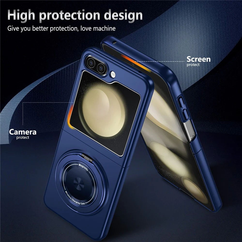For Samsung Galaxy Z Flip7 FE 5G / Z Flip6 5G Magnetic Case Rotating Kickstand PC Hard Phone Cover - Sapphire - Image 7