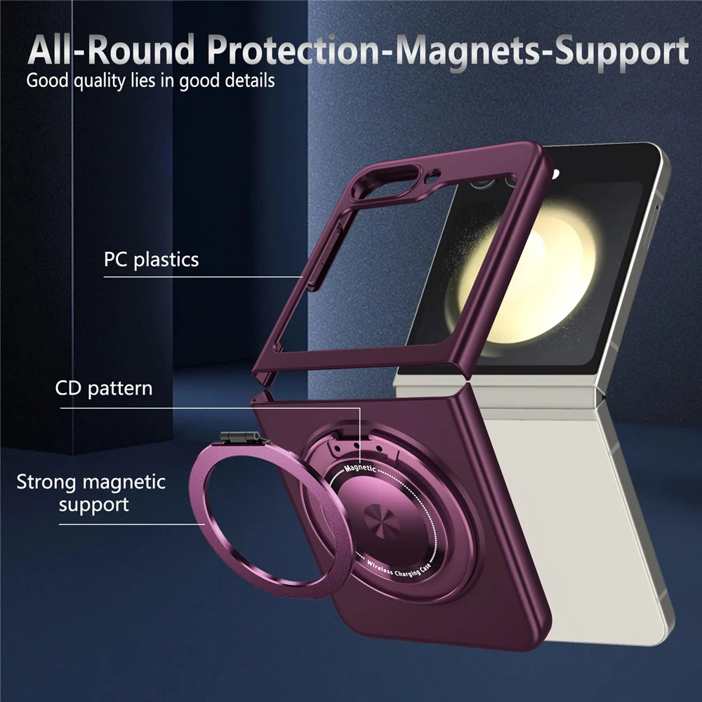 For Samsung Galaxy Z Flip7 FE 5G / Z Flip6 5G Magnetic Case Rotating Kickstand PC Hard Phone Cover - Wine Red - Image 4