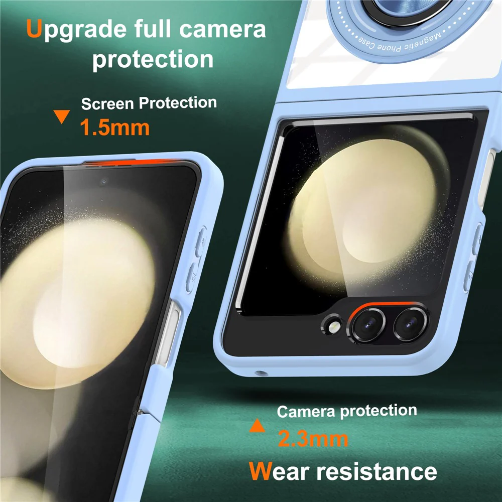 For Samsung Galaxy Z Flip7 FE 5G / Z Flip6 5G Magnetic Case TPU Frame Clear PC Back Kickstand Phone Cover - Baby Blue - Image 2