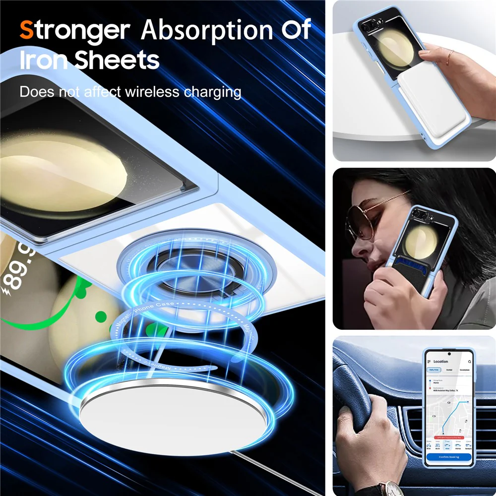 For Samsung Galaxy Z Flip7 FE 5G / Z Flip6 5G Magnetic Case TPU Frame Clear PC Back Kickstand Phone Cover - Baby Blue - Image 4
