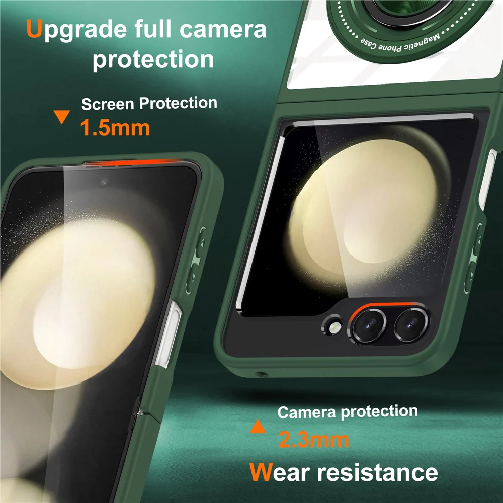 For Samsung Galaxy Z Flip7 FE 5G / Z Flip6 5G Magnetic Case TPU Frame Clear PC Back Kickstand Phone Cover - Blackish Green - Image 2