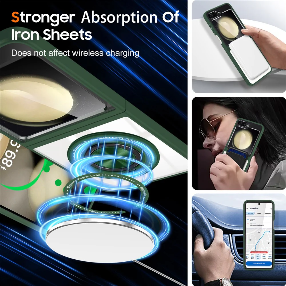 For Samsung Galaxy Z Flip7 FE 5G / Z Flip6 5G Magnetic Case TPU Frame Clear PC Back Kickstand Phone Cover - Blackish Green - Image 4