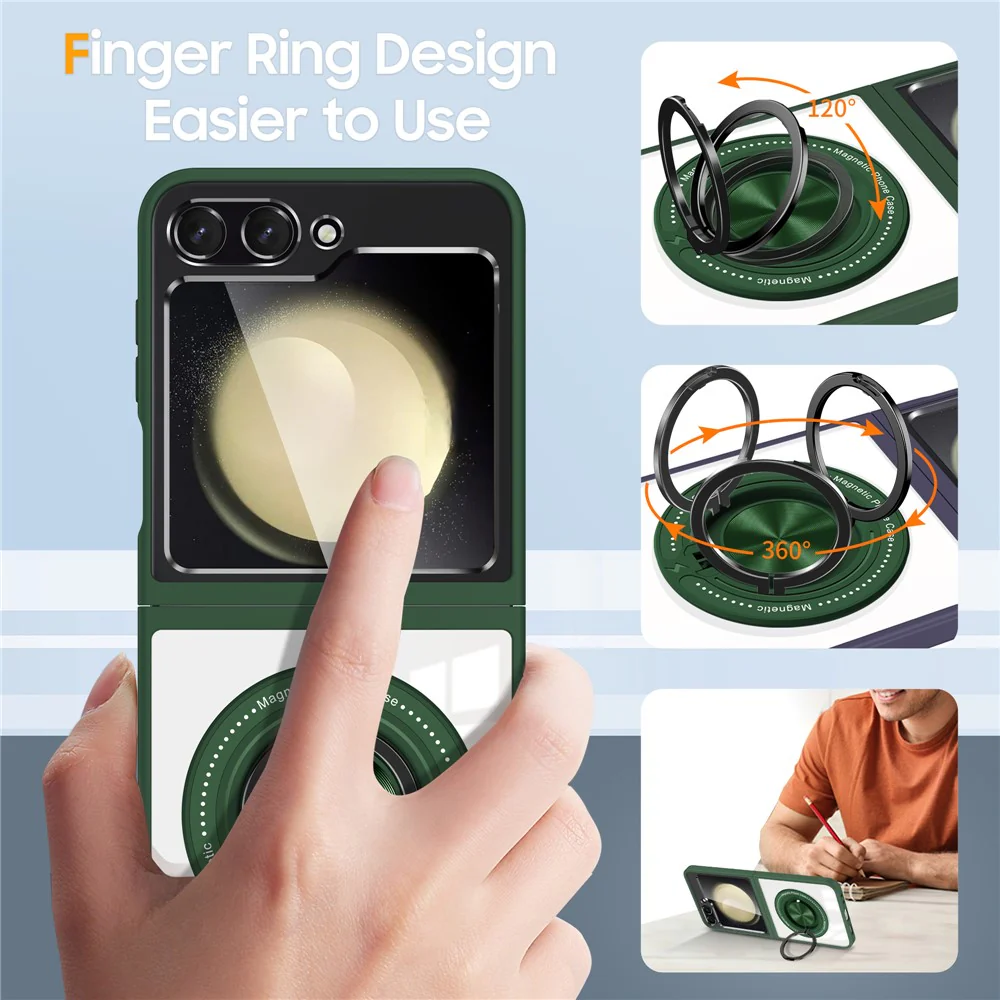 For Samsung Galaxy Z Flip7 FE 5G / Z Flip6 5G Magnetic Case TPU Frame Clear PC Back Kickstand Phone Cover - Blackish Green - Image 6