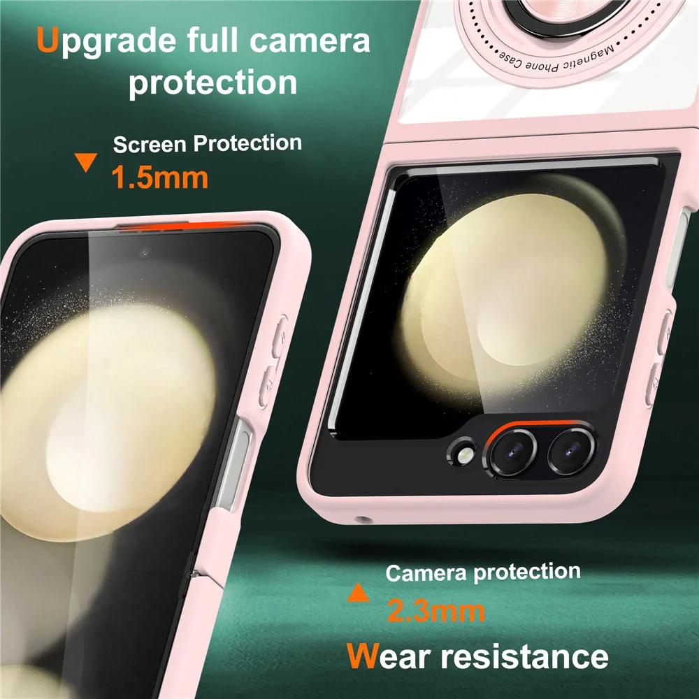 For Samsung Galaxy Z Flip7 FE 5G / Z Flip6 5G Magnetic Case TPU Frame Clear PC Back Kickstand Phone Cover - Pink - Image 2