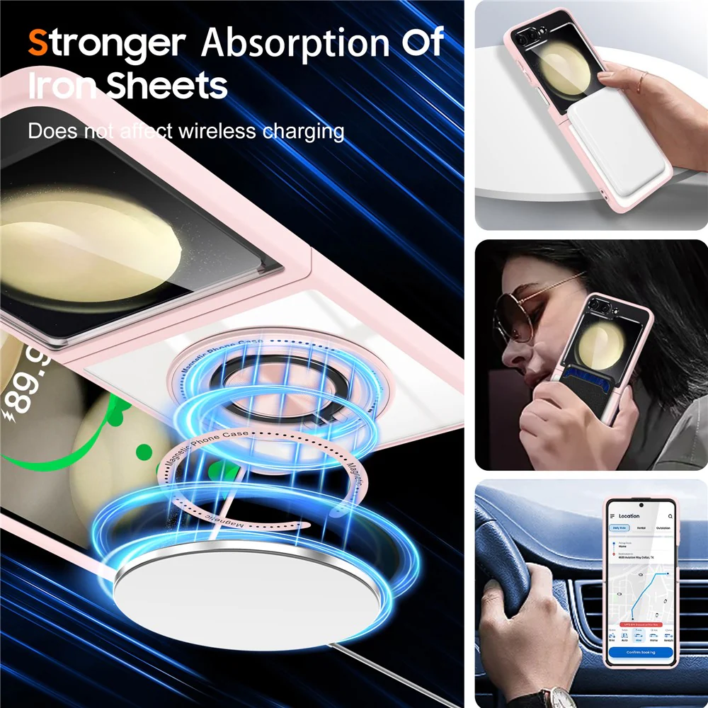 For Samsung Galaxy Z Flip7 FE 5G / Z Flip6 5G Magnetic Case TPU Frame Clear PC Back Kickstand Phone Cover - Pink - Image 4