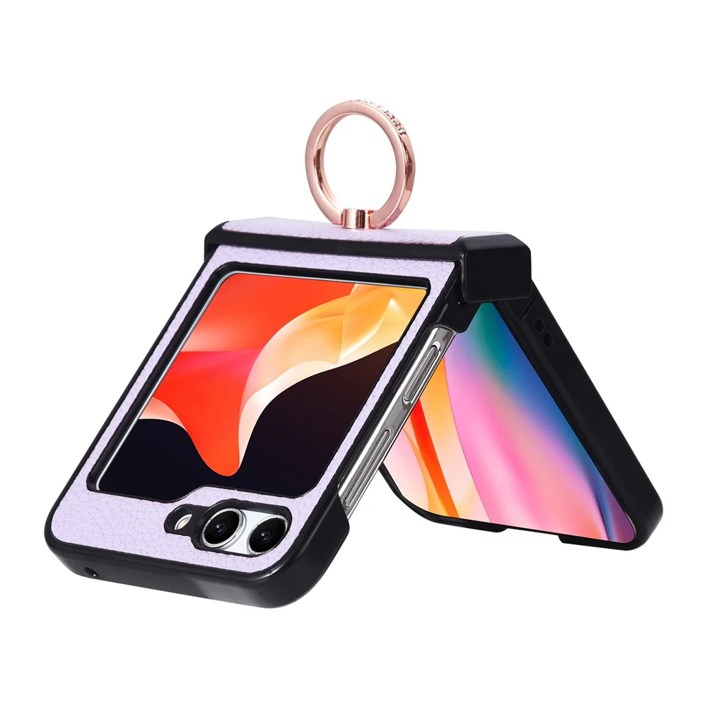 For Samsung Galaxy Z Flip7 FE 5G / Z Flip6 5G Magnetic Case with Ring Kickstand Leather + PC Phone Cover Hinge Protection - Green - Image 3