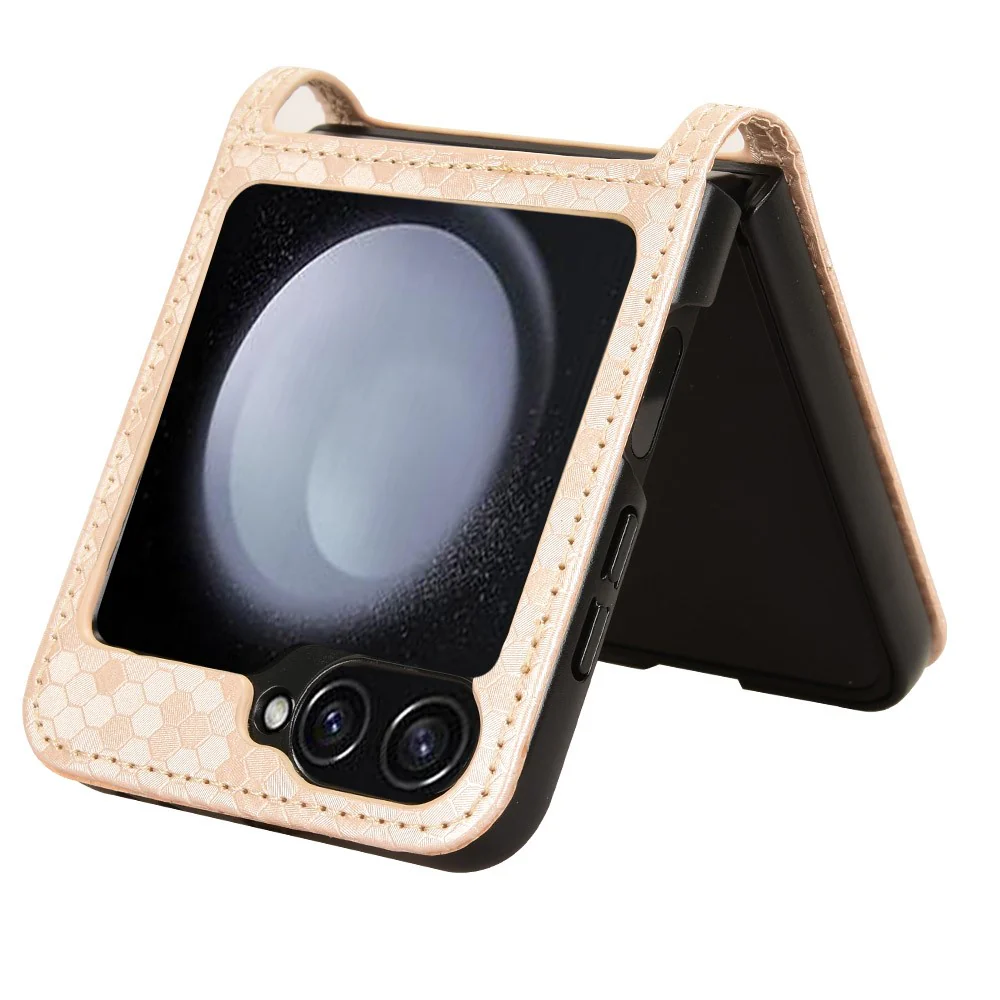 For Samsung Galaxy Z Flip7 FE 5G / Z Flip6 5G Phone Case with Card Holder Imprinted Dot Pattern Leather Phone Cover - Rose Gold - Image 3