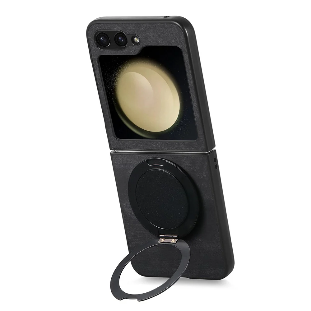 For Samsung Galaxy Z Flip7 FE 5G / Z Flip6 5G Phone Case with Rotating Kickstand Stress Relief Retro Leather Back Cover - Black - Image 4