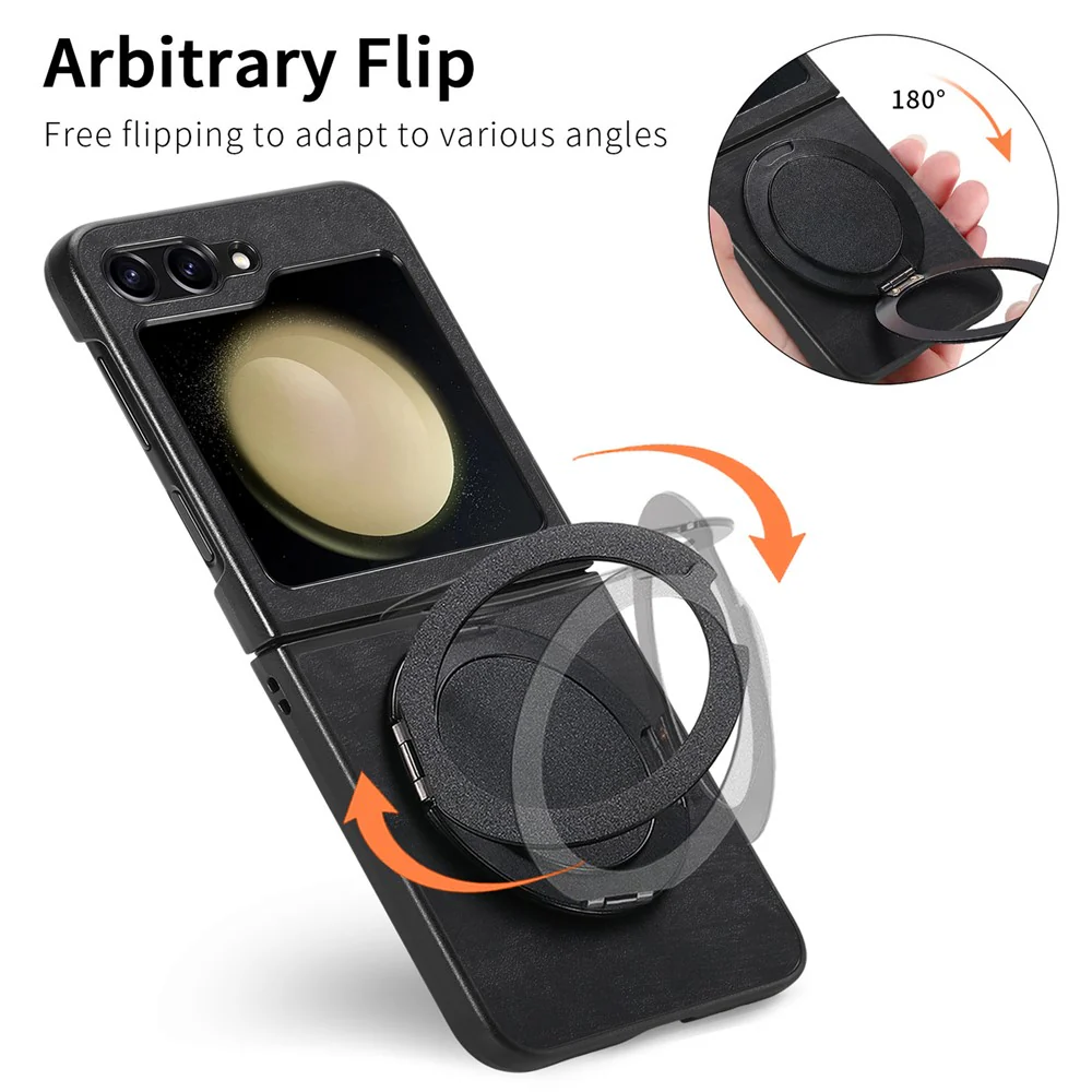 For Samsung Galaxy Z Flip7 FE 5G / Z Flip6 5G Phone Case with Rotating Kickstand Stress Relief Retro Leather Back Cover - Black - Image 7