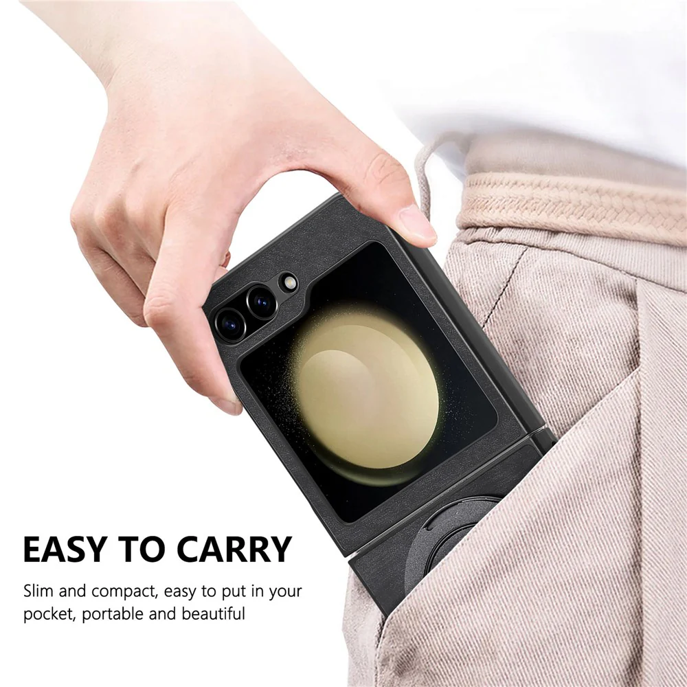 For Samsung Galaxy Z Flip7 FE 5G / Z Flip6 5G Phone Case with Rotating Kickstand Stress Relief Retro Leather Back Cover - Black - Image 8