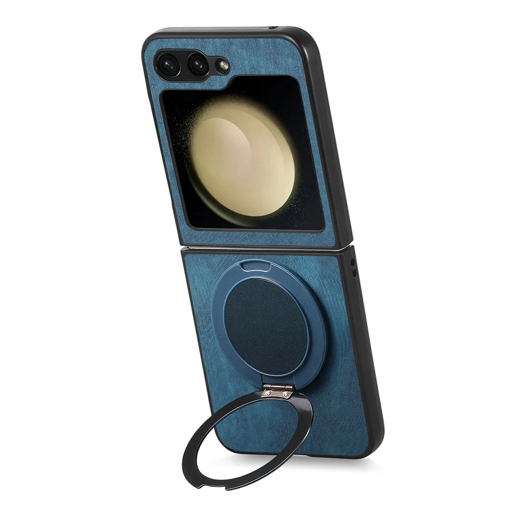 For Samsung Galaxy Z Flip7 FE 5G / Z Flip6 5G Phone Case with Rotating Kickstand Stress Relief Retro Leather Back Cover - Blue - Image 4