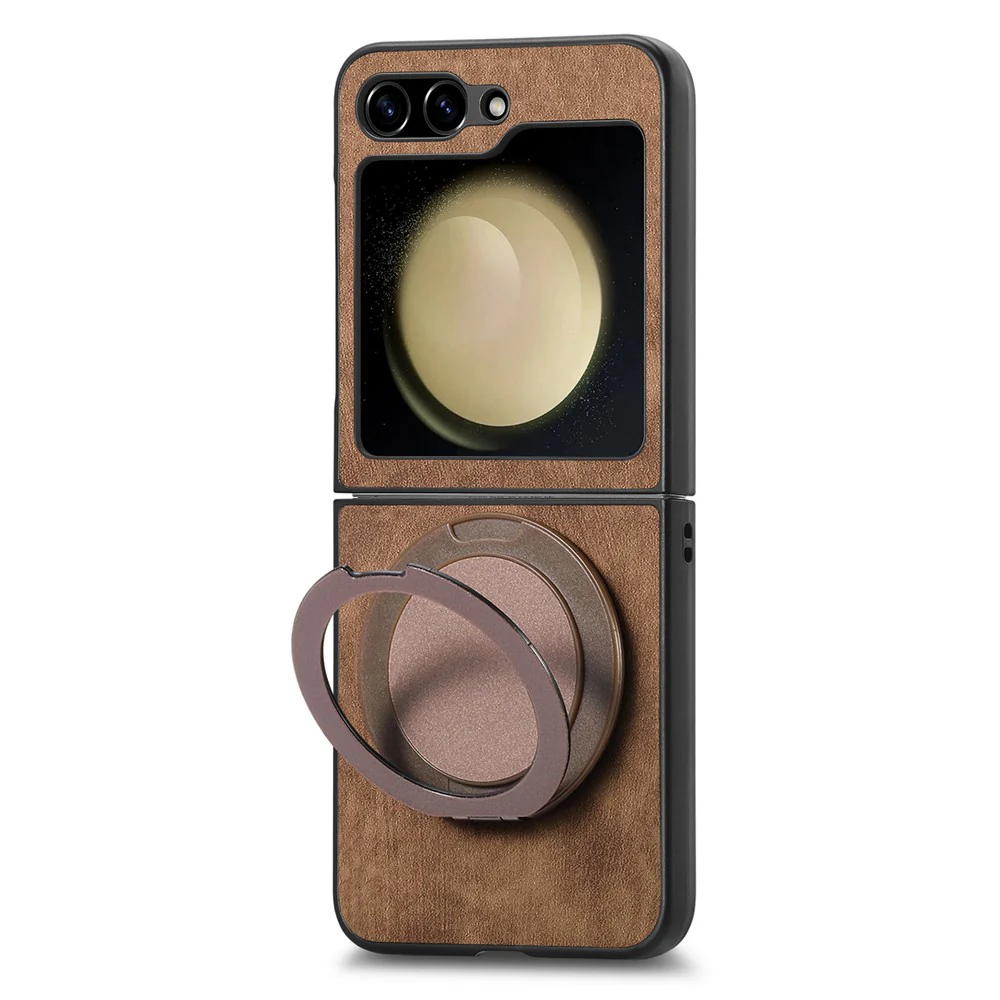 For Samsung Galaxy Z Flip7 FE 5G / Z Flip6 5G Phone Case with Rotating Kickstand Stress Relief Retro Leather Back Cover - Brown - Image 3
