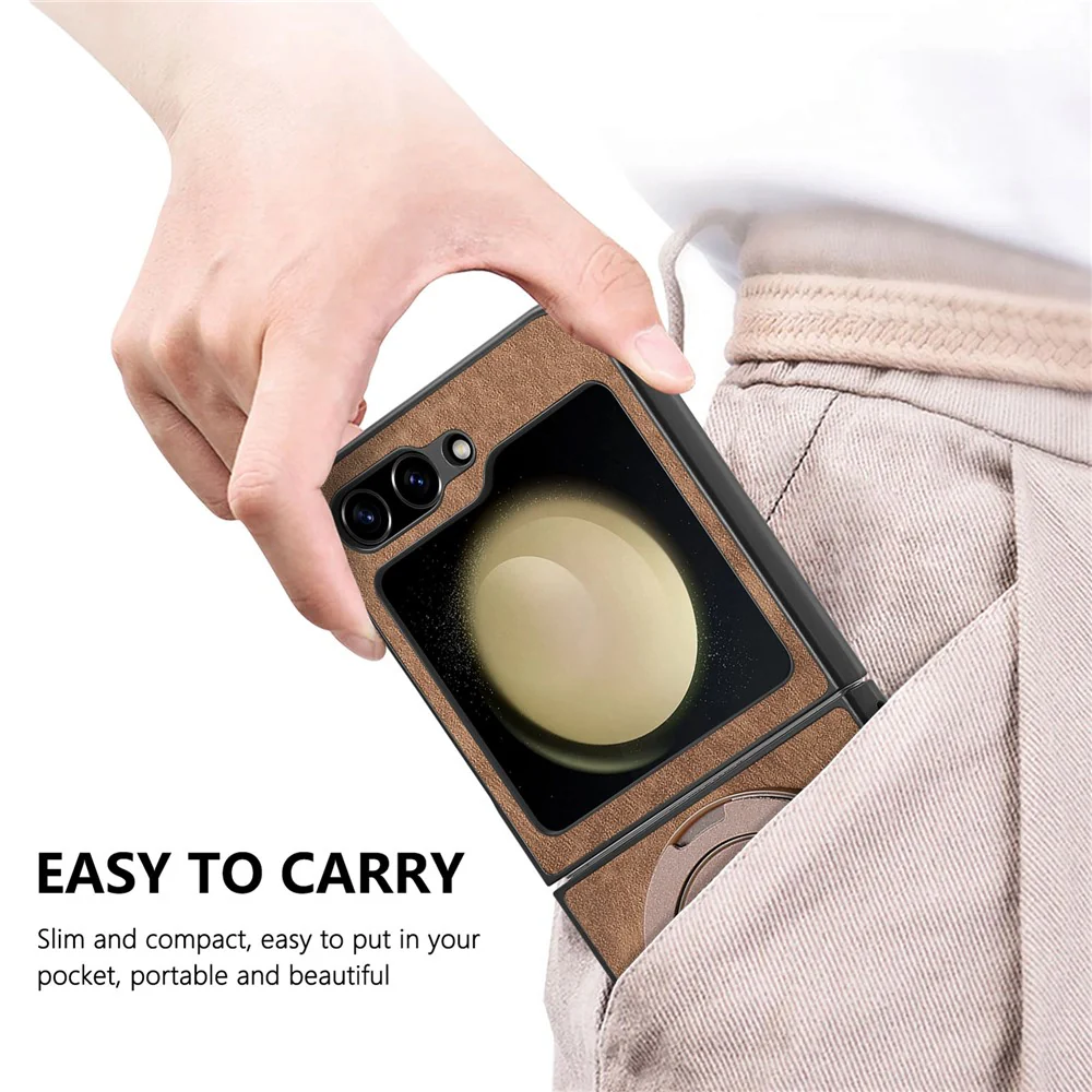 For Samsung Galaxy Z Flip7 FE 5G / Z Flip6 5G Phone Case with Rotating Kickstand Stress Relief Retro Leather Back Cover - Brown - Image 8