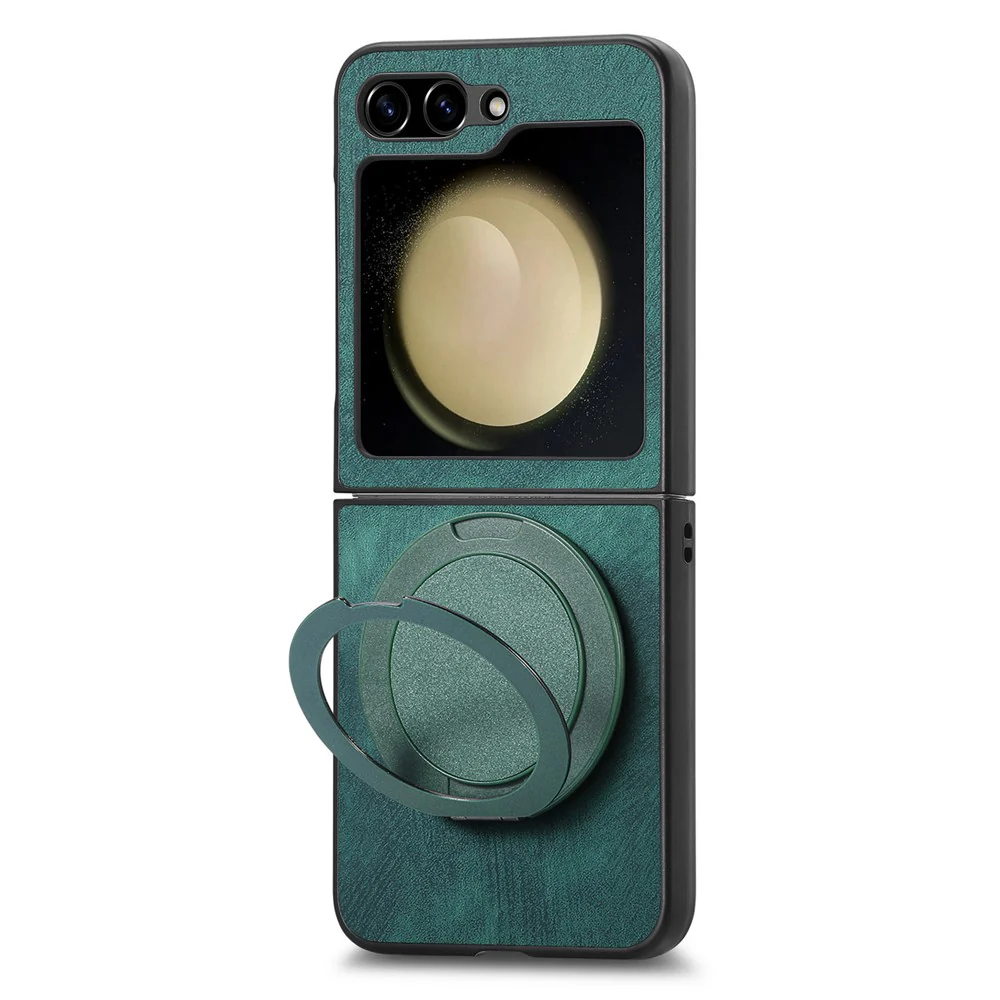 For Samsung Galaxy Z Flip7 FE 5G / Z Flip6 5G Phone Case with Rotating Kickstand Stress Relief Retro Leather Back Cover - Green - Image 3