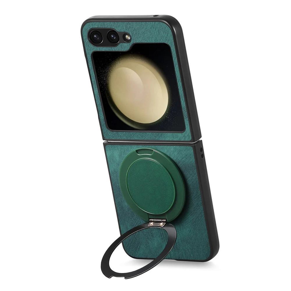 For Samsung Galaxy Z Flip7 FE 5G / Z Flip6 5G Phone Case with Rotating Kickstand Stress Relief Retro Leather Back Cover - Green - Image 4