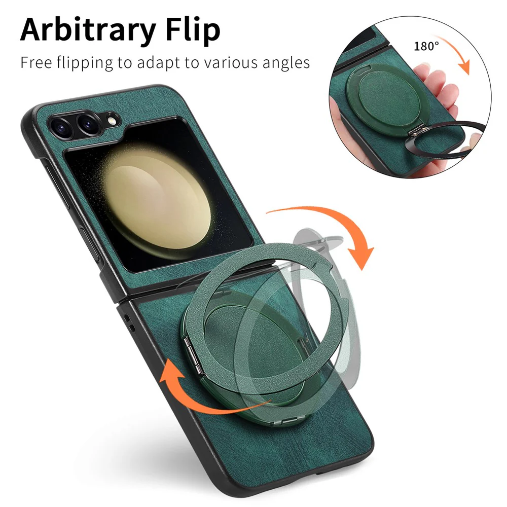 For Samsung Galaxy Z Flip7 FE 5G / Z Flip6 5G Phone Case with Rotating Kickstand Stress Relief Retro Leather Back Cover - Green - Image 7