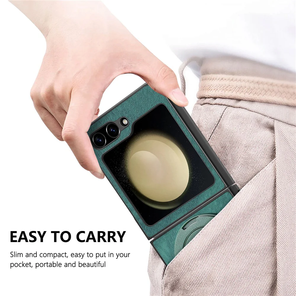 For Samsung Galaxy Z Flip7 FE 5G / Z Flip6 5G Phone Case with Rotating Kickstand Stress Relief Retro Leather Back Cover - Green - Image 8