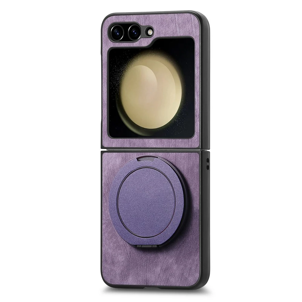 For Samsung Galaxy Z Flip7 FE 5G / Z Flip6 5G Phone Case with Rotating Kickstand Stress Relief Retro Leather Back Cover - Purple - Image 2