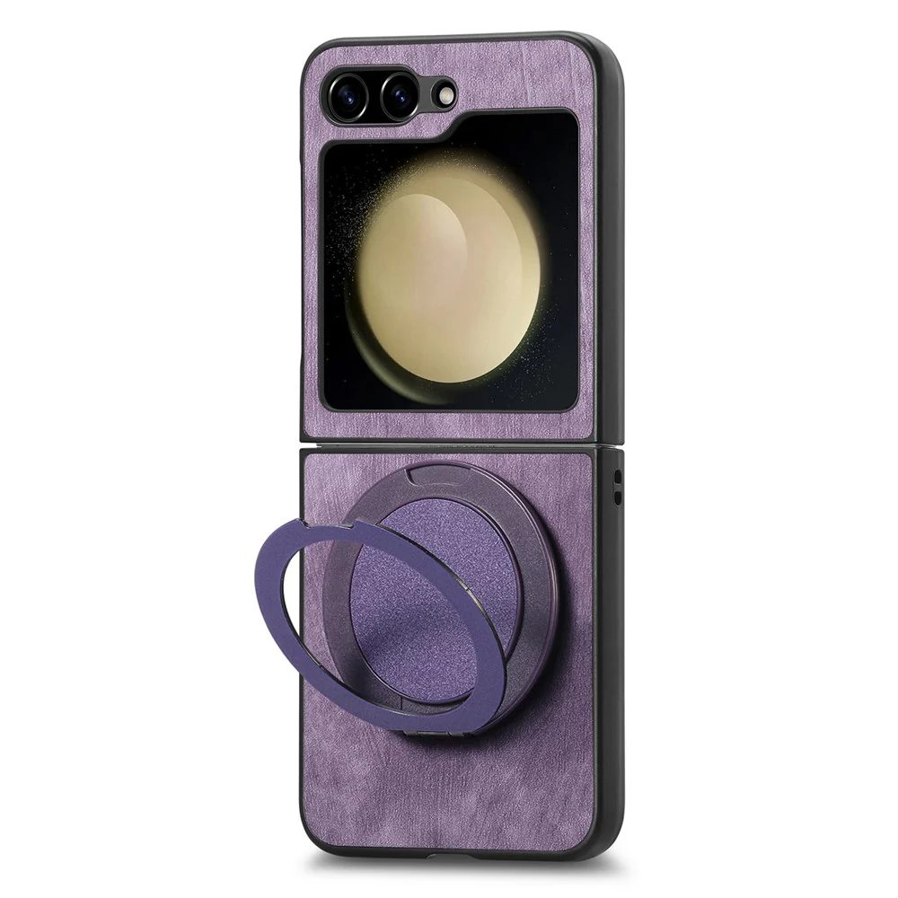 For Samsung Galaxy Z Flip7 FE 5G / Z Flip6 5G Phone Case with Rotating Kickstand Stress Relief Retro Leather Back Cover - Purple - Image 3