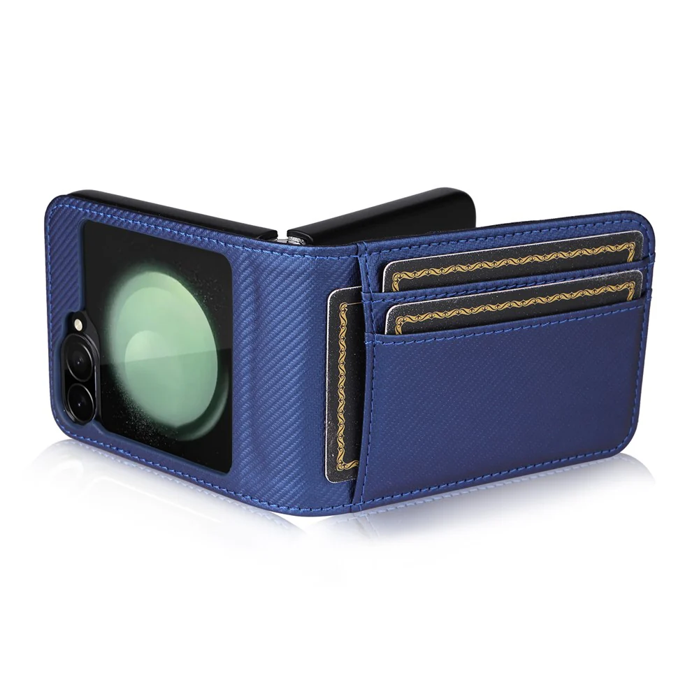 For Samsung Galaxy Z Flip7 FE 5G / Z Flip6 5G PU Leather+PC Phone Case Card Holder Mobile Phone Cover - Blue - Image 5