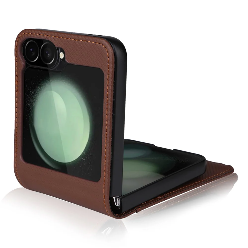 For Samsung Galaxy Z Flip7 FE 5G / Z Flip6 5G PU Leather+PC Phone Case Card Holder Mobile Phone Cover - Brown - Image 2