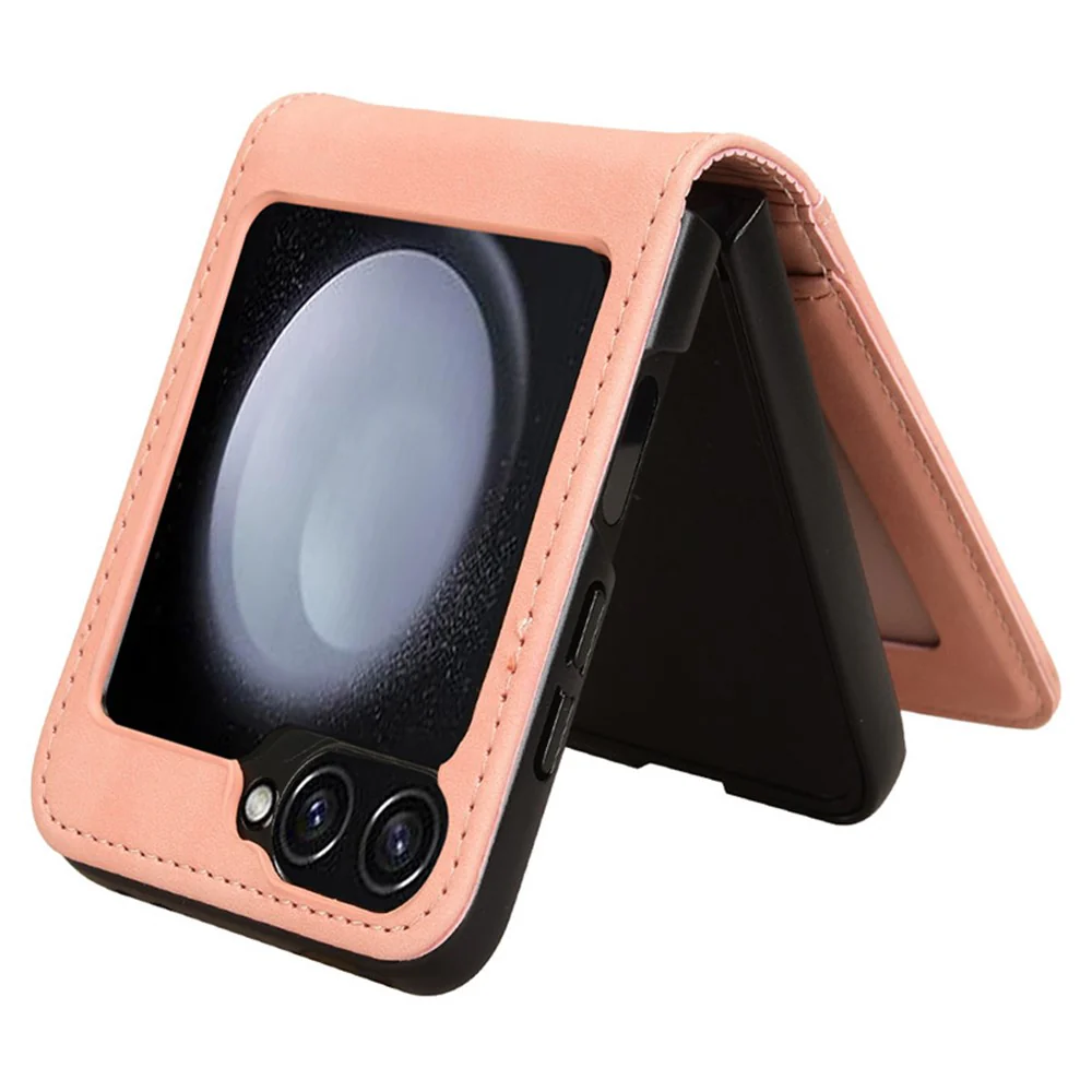 For Samsung Galaxy Z Flip7 FE 5G / Z Flip6 5G PU Leather+PC Phone Case Separable Design Card Slot Skin-Touch Cover - Pink - Image 2