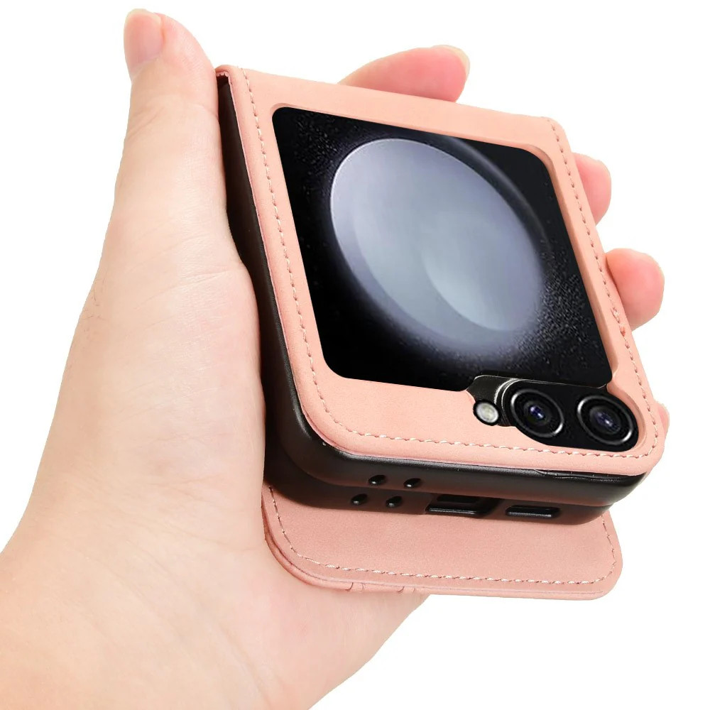 For Samsung Galaxy Z Flip7 FE 5G / Z Flip6 5G PU Leather+PC Phone Case Separable Design Card Slot Skin-Touch Cover - Pink - Image 5
