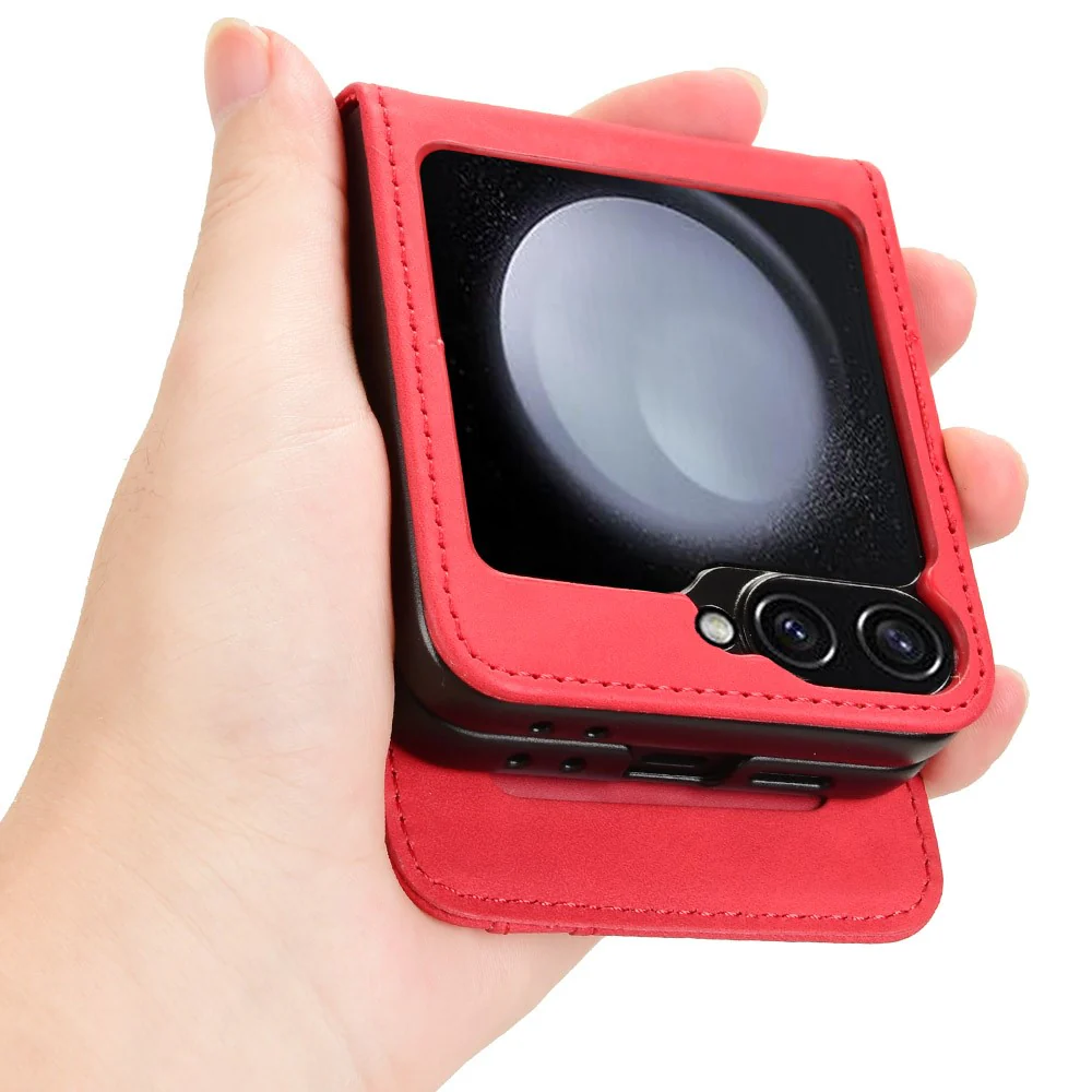 For Samsung Galaxy Z Flip7 FE 5G / Z Flip6 5G PU Leather+PC Phone Case Separable Design Card Slot Skin-Touch Cover - Red - Image 5