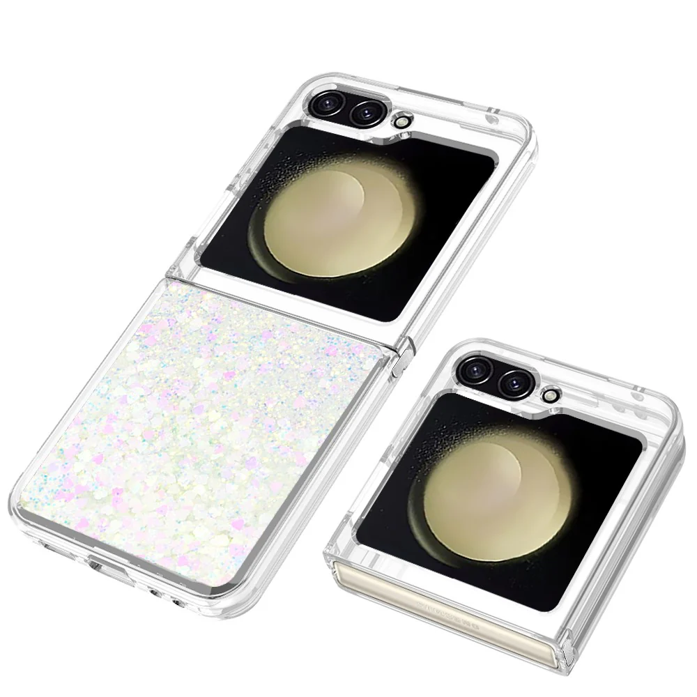 For Samsung Galaxy Z Flip7 FE 5G / Z Flip6 5G TPU Case Glitter Quicksand Shockproof Phone Back Cover - Laser / Hearts - Image 4