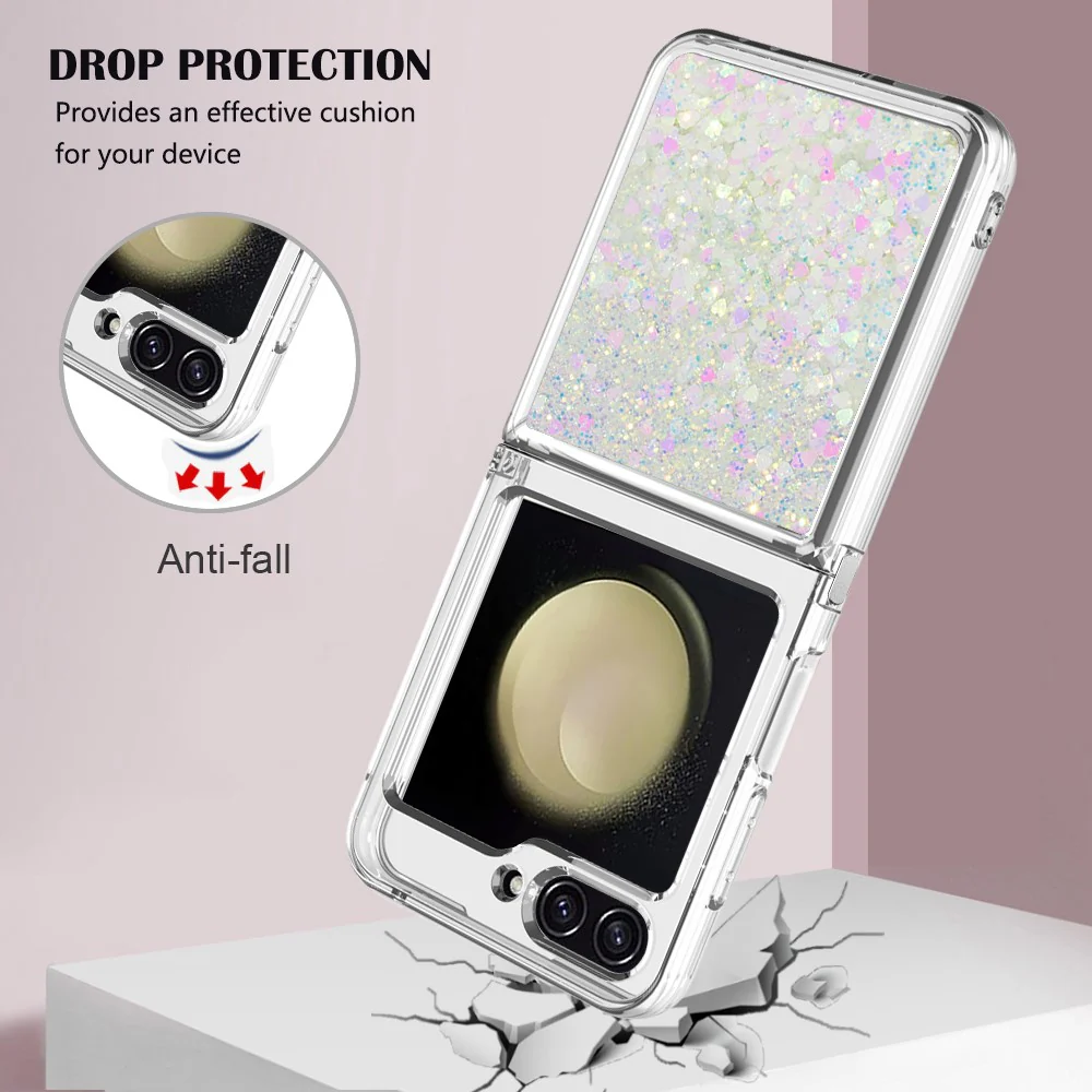 For Samsung Galaxy Z Flip7 FE 5G / Z Flip6 5G TPU Case Glitter Quicksand Shockproof Phone Back Cover - Laser / Hearts - Image 5