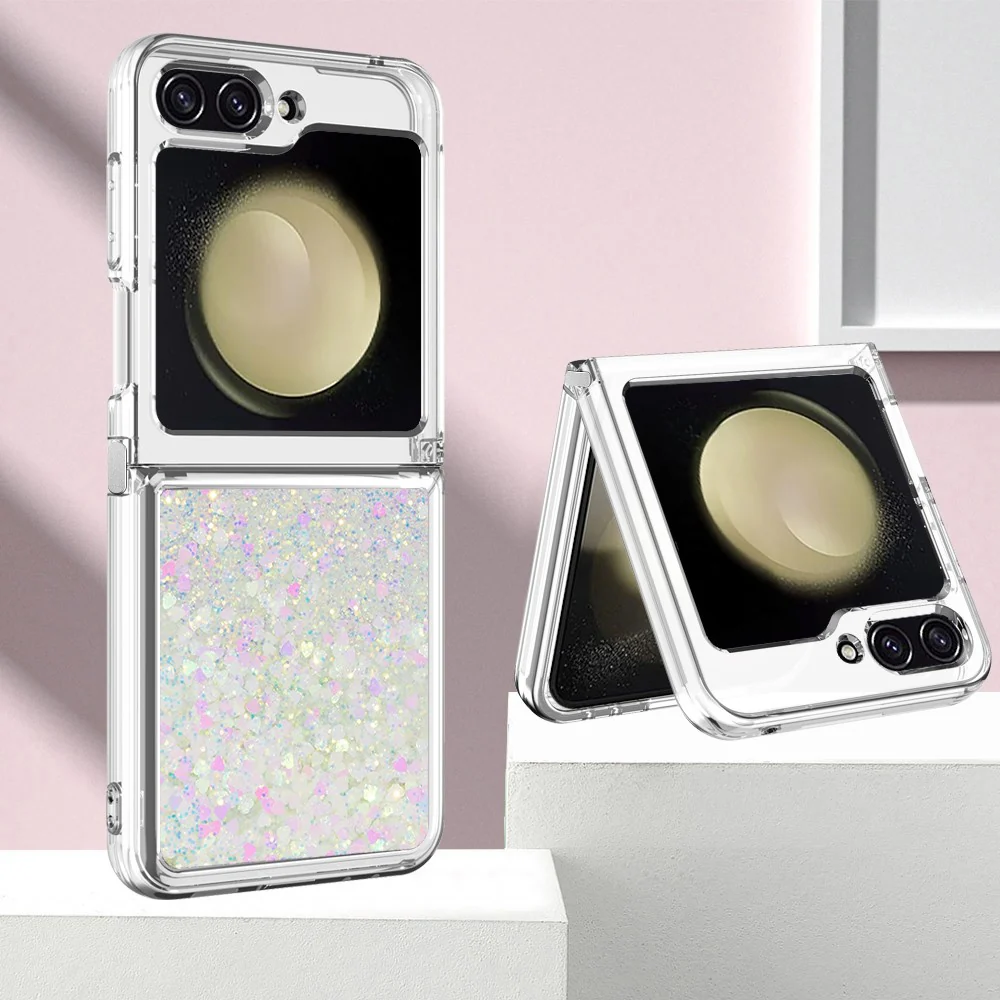 For Samsung Galaxy Z Flip7 FE 5G / Z Flip6 5G TPU Case Glitter Quicksand Shockproof Phone Back Cover - Laser / Hearts - Image 6