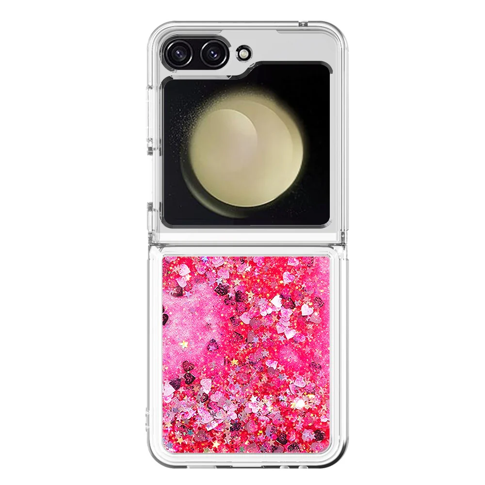 For Samsung Galaxy Z Flip7 FE 5G / Z Flip6 5G TPU Case Glitter Quicksand Shockproof Phone Back Cover - Pink / Hearts - Image 2