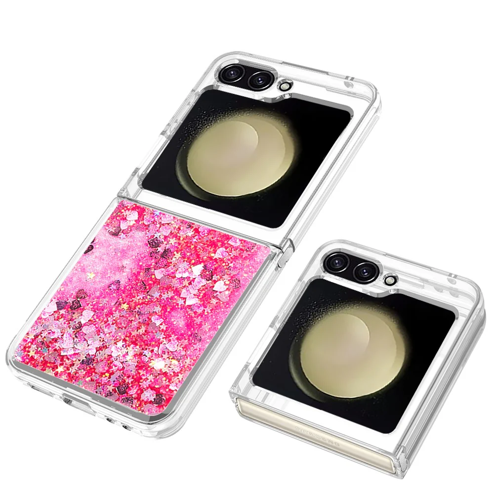 For Samsung Galaxy Z Flip7 FE 5G / Z Flip6 5G TPU Case Glitter Quicksand Shockproof Phone Back Cover - Pink / Hearts - Image 4