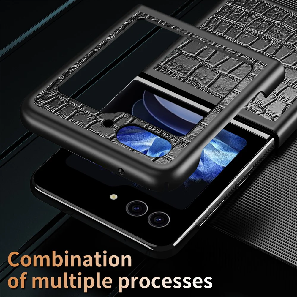For Samsung Galaxy Z Flip7 FE 5G / Z Flip6 5G / Z Flip5 5G Case Crocodile Texture PU Leather Back Cover - Blue - Image 3