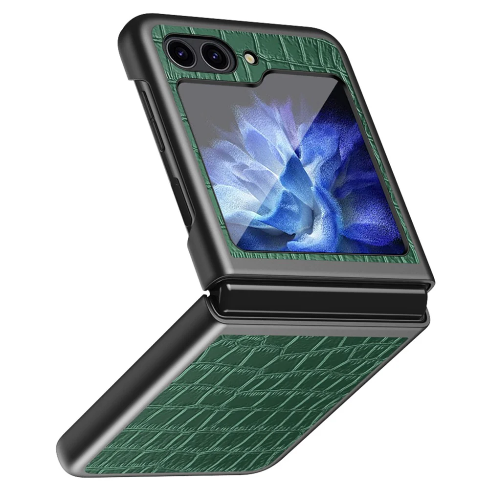 For Samsung Galaxy Z Flip7 FE 5G / Z Flip6 5G / Z Flip5 5G Case Crocodile Texture PU Leather Back Cover - Green