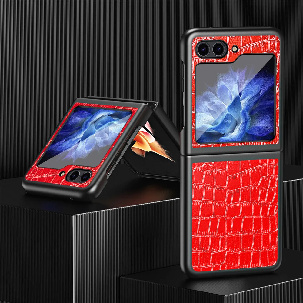 For Samsung Galaxy Z Flip7 FE 5G / Z Flip6 5G / Z Flip5 5G Case Crocodile Texture PU Leather Back Cover - Red - Image 2
