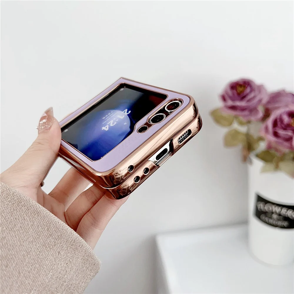 For Samsung Galaxy Z Flip7 FE 5G / Z Flip6 5G / Z Flip5 5G Case Electroplating Frame Leather + PC Grid Texture Phone Cover - Dark Green - Image 5