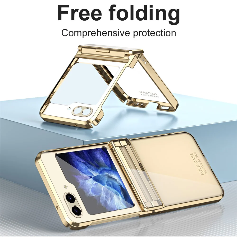 For Samsung Galaxy Z Flip7 FE 5G / Z Flip6 5G / Z Flip5 5G Case Electroplating Hard PC Folding Phone Cover - Champagne Gold - Image 2