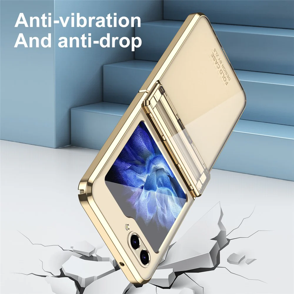 For Samsung Galaxy Z Flip7 FE 5G / Z Flip6 5G / Z Flip5 5G Case Electroplating Hard PC Folding Phone Cover - Champagne Gold - Image 5