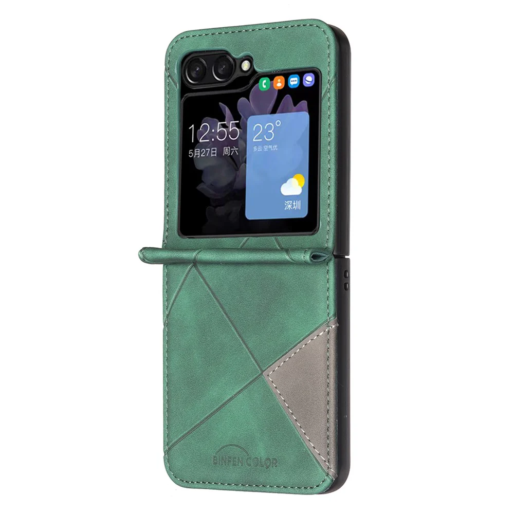 For Samsung Galaxy Z Flip7 FE 5G / Z Flip6 5G / Z Flip5 5G Case Fall Proof Phone Cover Geometric Imprinted - Green - Image 3