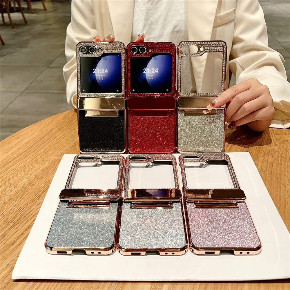 For Samsung Galaxy Z Flip7 FE 5G / Z Flip6 5G / Z Flip5 5G Case Glitter Bling PU Leather+Hard PC Phone Back Cover - Black - Image 5