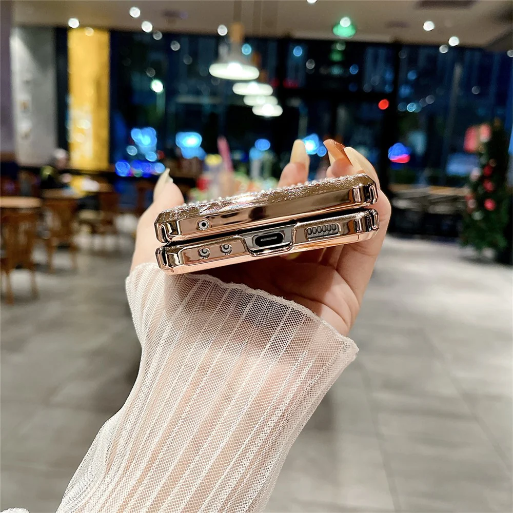 For Samsung Galaxy Z Flip7 FE 5G / Z Flip6 5G / Z Flip5 5G Case Glitter Bling PU Leather+Hard PC Phone Back Cover - Gold - Image 2